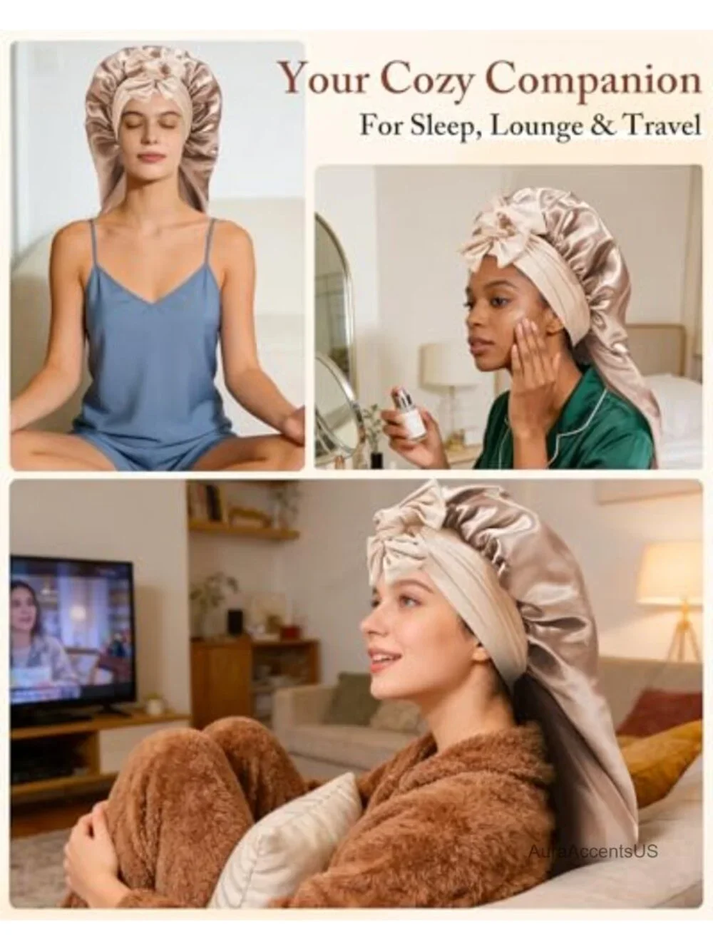 Double Layer Satin Bonnet for Sleeping - Long Hair Cap with Tie Band